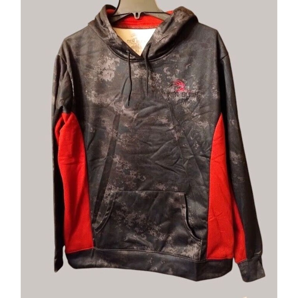 Camo Red/ Black Long Sleeve Logo Hoodie Size M Deer Hunting Outdoors Sports